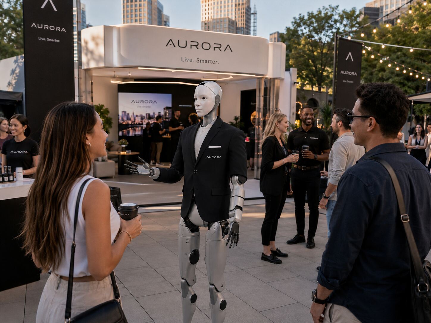 Humanoid robot engaging guests at a brand activation event